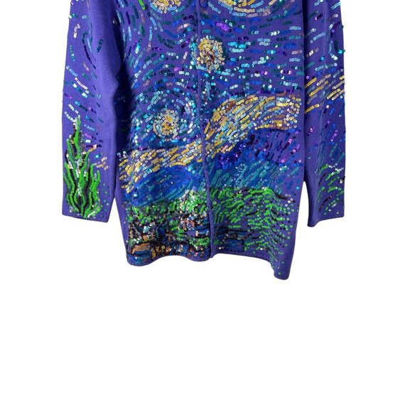 Michael Simon Womens Starry Night Sequin Cardigan M Multicolor Cotton Blend RARE - Picture 3 of 10